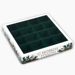 Изображение Коробка под 16 конфет "Новогодние подарки", 17,7х17,7х3,8 см