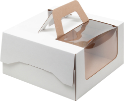Изображение Коробка для торта с ручкой и окошком, 26*26*14 см (белая)