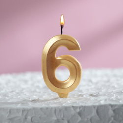 Изображение Свеча в торт "Грань", цифра "6", золотой металлик