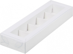 Изображение Коробка для 5 конфет с пластиковой крышкой 235*70*30 мм (белая)