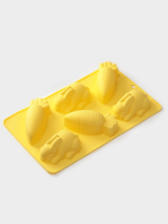 Изображение Форма для выпечки «Кролики. Морковка», силикон, 6 ячеек, 26,6×16,3×3,9 см, жёлтая