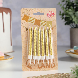 Изображение Свечи в торт с подставками золотые, 6 шт, 8 см