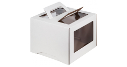 Коробка для торта с ручкой и окошком, 220*220*200 мм (белая) Изображение Коробка для торта с ручкой и окошком, 220*220*200 мм (белая)