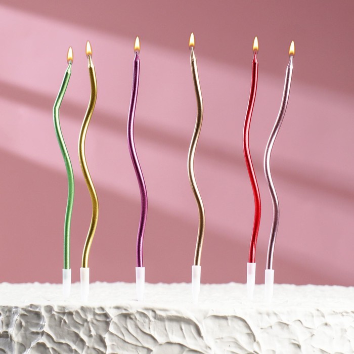 Изображение Свечи для торта "С Днём Рождения" 6 шт, коктейльные, разноцветные