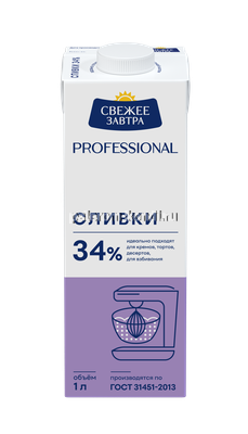 Изображение Сливки Свежее завтра 34%, 1 л