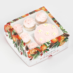 Изображение Коробка для 5 капкейков + БЕНТО «Счастья в Новом году», венок 25 х 25 х 10 см