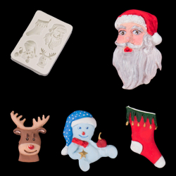 Силиконовый молд "Дед мороз, снеговик, олень, носок" 7*10 см Изображение Силиконовый молд "Дед мороз, снеговик, олень, носок" 7*10 см