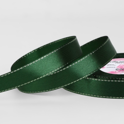 Изображение Лента атласная «Серебряные нити», 15 мм × 23 ± 1 м, цвет зелёный №049