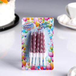 Изображение Свечи в торт "С днём рождения" розовый металлик, 10 шт