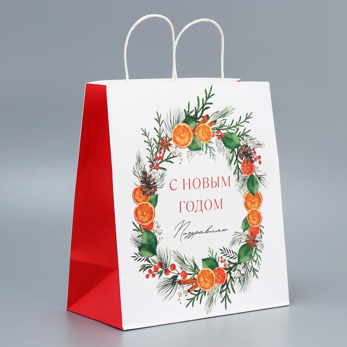 Изображение Пакет подарочный крафтовый «Поздравляю», 32 × 28 × 15 см