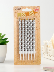 Изображение Свечи для торта «Жемчужины», 6 шт., серебряные