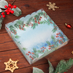 Изображение Коробка для печенья и пряников "Снегири", 18 х 18 х 3 см