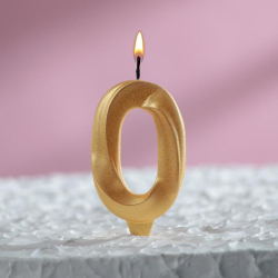 Изображение Свеча в торт "Грань", цифра "0", золотой металлик