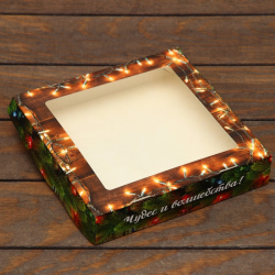 Изображение Коробка складная с окном "Merry christmas" 20 х 20 х 4 см.