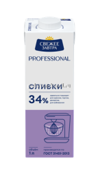 Изображение Сливки Свежее завтра 34%, 1 л