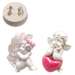Силиконовый молд "Ангелочки с сердцем" 8см Изображение Силиконовый молд "Ангелочки с сердцем" 8см