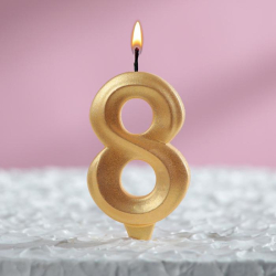 Изображение Свеча в торт "Грань", цифра "8", золотой металлик