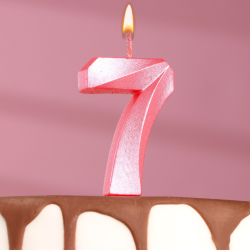 Изображение Свеча в торт "Грань", цифра "7", розовый металлик, 7.8 см