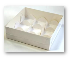 Изображение Коробка для 9 моти с пластиковой крышкой и ложементами 175*175*55 (белая)