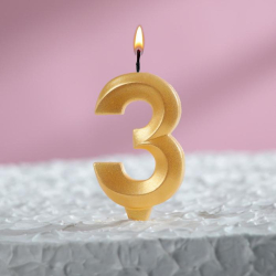 Изображение Свеча в торт "Грань", цифра "3", золотой металлик