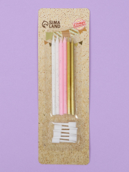 Изображение Свечи для торта "Блестящая вечеринка", 6 шт, белый, розовый, золотой