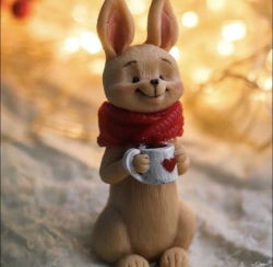 Изображение 3Д Молд Заяц в шарфе с кружкой