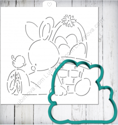 Вырубка+трафарет "Зайка с корзиной" Изображение Вырубка+трафарет "Зайка с корзиной"