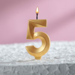 Изображение Свеча в торт "Грань", цифра "5", золотой металлик