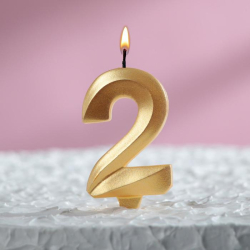 Изображение Свеча в торт "Грань", цифра "2", золотой металлик