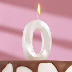 Изображение Свеча в торт "Грань", цифра "0", жемчужный, 6,5 см