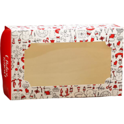 Изображение Коробка с окном под зефир 250*150*70, С Новым годом (красный)