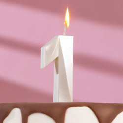 Изображение Свеча в торт "Грань", цифра "1", жемчужный, 6,5 см