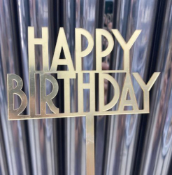 Изображение Топпер HAPPY BIRTHDAY №4 акрил, золото 11 см (ДР-4)