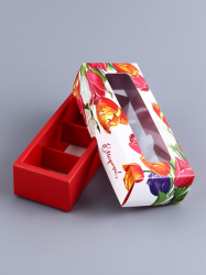 Изображение Коробка для 3 конфет, с окном "8 марта", 13 x 5 x 3,3 см