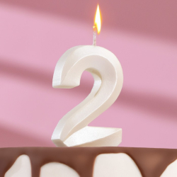 Изображение Свеча в торт "Грань", цифра "2", жемчужный, 6,5 см