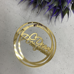 Изображение Боковой топпер С Днем Рождения в круге акрил золото, 11*11 см (ДР-15)