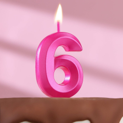 Изображение Свеча в торт «Грань», цифра "6", 13 см, розовая
