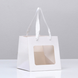 Изображение Пакет подарочный, крафт, с окном, «Белый», 15×15×15 см