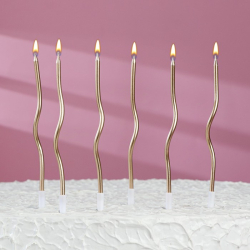 Изображение Свечи для торта "Серпантин" 6 шт, 12 см, коктейльные, шампань