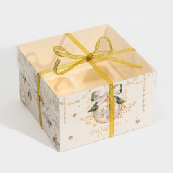 Изображение Коробка на 4 капкейка «Бело-золотой », 16 × 16 × 10 см
