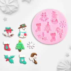 Молд силиконовый 6,5×6,5 см "Новогодняя атрибутика" Изображение Молд силиконовый 6,5×6,5 см "Новогодняя атрибутика"