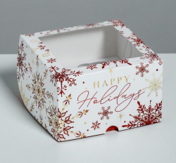 Коробка на 4 капкейка Let it snow, 16 х 16 х 10 см Изображение Коробка на 4 капкейка Let it snow, 16 х 16 х 10 см