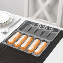 Изображение Контейнер с неразьёмной крышкой для макарун, эклеров и пироженого, 5 ячеек