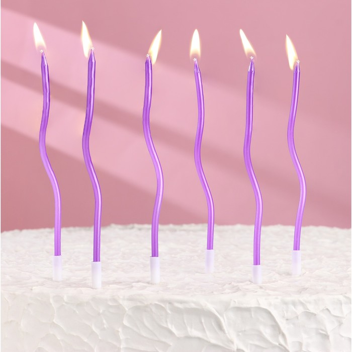 Изображение Свечи для торта "Серпантин" 6 шт, 12 см, коктейльные, фиолетовые