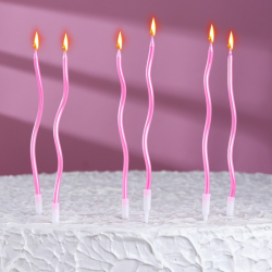 Изображение Свечи для торта "Серпантин" 6 шт, 12 см, коктейльные, розовый блик