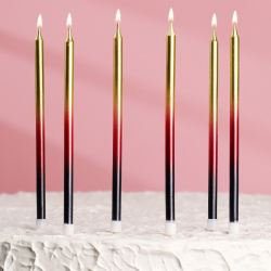 Изображение Свечи в торт "С днём рождения" 6 шт, высокие, чёрный, бордовый, золотой