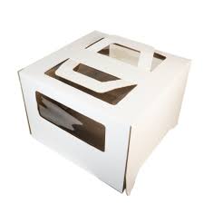 Изображение Коробка для торта с ручкой и окном белая 28*28*28 см