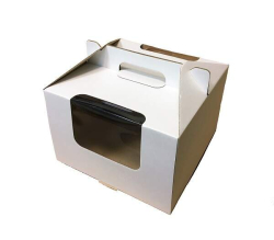 Коробка белая для торта с окном и ручкой, 30*30*20 см Изображение Коробка белая для торта с окном и ручкой, 30*30*20 см