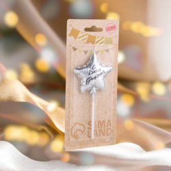 Изображение Свеча в торт «Воздушный шарик. Звезда», 5.5 см, серебро