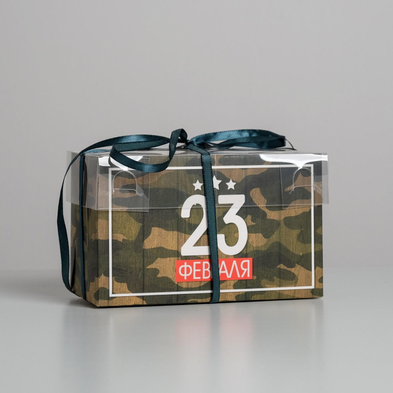 Коробка на 2 капкейка «23 Февраля», 16 × 8 × 10 см Изображение Коробка на 2 капкейка «23 Февраля», 16 × 8 × 10 см
